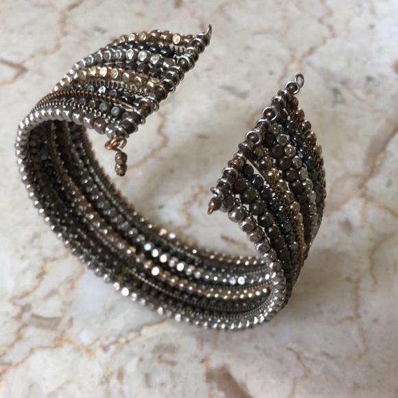 four color attached  faceted  bead cuff bracelet - Picture 2 of 7